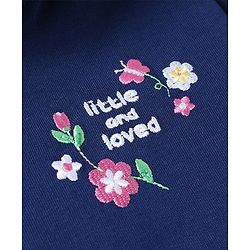 Babyhug 100% Cotton Knit Front Open Sweat Jacket with Full Sleeves and Flowers and Text Embroidery - Navy Blue