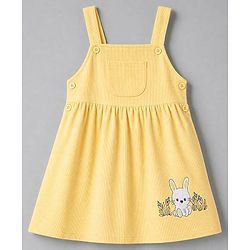 Babyhug 100% Cotton Single Jersey Knit Frock with Short Sleeves Inner Tee With Rabbit Embroidery - Yellow