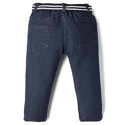 Babyhug Cotton Poly Denim Washed Jeans With Stretch Belt - Dark Blue