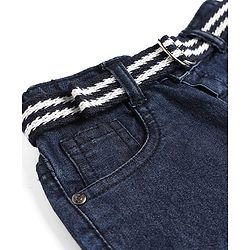 Babyhug Cotton Poly Denim Washed Jeans With Stretch Belt - Dark Blue
