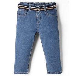 Babyhug Cotton Poly Denim Washed Jeans With Stretch Belt - Dark Blue