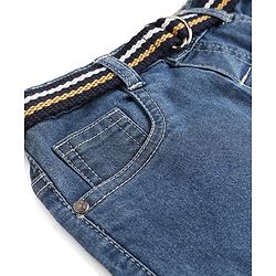 Babyhug Cotton Poly Denim Washed Jeans With Stretch Belt - Dark Blue