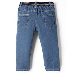 Babyhug Cotton Poly Denim Washed Jeans With Stretch Belt - Dark Blue