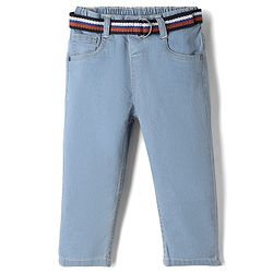 Babyhug Cotton Poly Denim Washed Jeans With Stretch Belt - Dark Blue