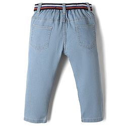 Babyhug Cotton Poly Denim Washed Jeans With Stretch Belt - Dark Blue