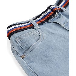 Babyhug Cotton Poly Denim Washed Jeans With Stretch Belt - Dark Blue