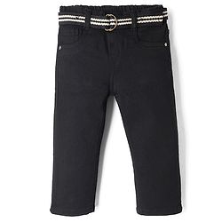 Babyhug Cotton Poly Denim Washed Jeans With Stretch Belt - Dark Blue