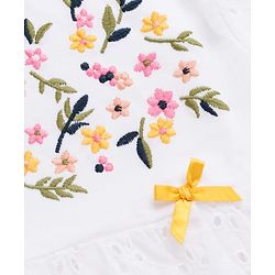 Babyhug 100% Cotton Single Jersey Knit Full Sleeves Top & Leggings with Floral Embroidery - White & Yellow