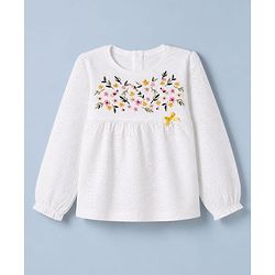 Babyhug 100% Cotton Single Jersey Knit Full Sleeves Top & Leggings with Floral Embroidery - White & Yellow