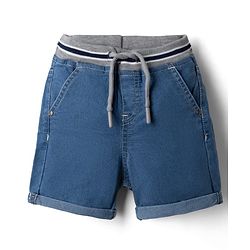 Babyhug Cotton Mix Comfort Fit Washed Denim Short With Stretch In Royal Blue