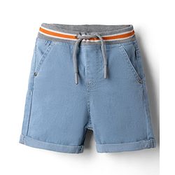 Babyhug Cotton Mix Comfort Fit Washed Denim Short With Stretch In Royal Blue