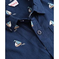 Babyhug 100% Cotton Woven Shirt with Half Sleeves and Nautical Print - Navy Blue