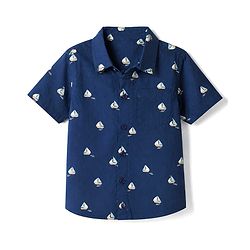 Babyhug 100% Cotton Woven Shirt with Half Sleeves and Nautical Print - Navy Blue