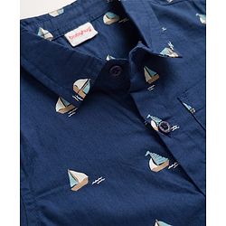 Babyhug 100% Cotton Woven Shirt with Half Sleeves and Nautical Print - Navy Blue