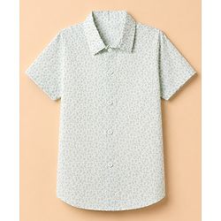 Babyhug 100% Cotton Woven Shirt with Half Sleeves and Floral Print - Sea Green