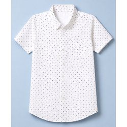 Babyhug 100% Cotton Woven Shirt with Half Sleeves and Polka Dots Print in White