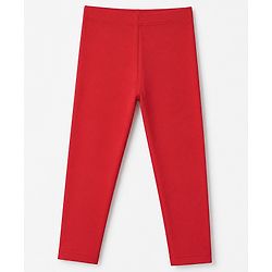 Babyhug Cotton Elastane Knit Full Length Solid Leggings - Red
