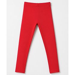 Babyhug Cotton Elastane Knit Full Length Solid Leggings - Red