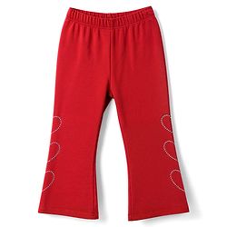 Babyhug Cotton Elastane Knit Full Length Leggings With Stone Embellishment - Red