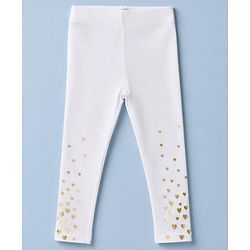 Babyhug Cotton Elastane Knit Full Length Solid Leggings With Heart Print - White