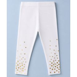 Babyhug Cotton Elastane Knit Full Length Solid Leggings With Heart Print - White