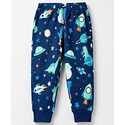 Babyhug 100% Cotton Knit Full Sleeves Co-Ords T-Shirt & Pyjama Night Suit with Space & Dinosaur Print - Navy Blue