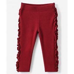 Babyhug Cotton Knit Leggings with Full Length and Slim Fit in Maroon for 12-18 Months