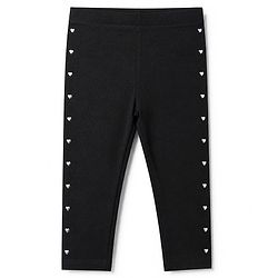 Babyhug Cotton Elastane Knit Full Length Solid Leggings With Heart Foil Print - Black