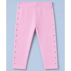 Babyhug Cotton Elastane Knit Full Length Solid Leggings With Heart Foil Print - Pink