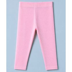 Babyhug Cotton Elastane Knit Full Length Solid Leggings With Heart Foil Print - Pink