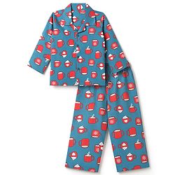 Babyhug 100% Cotton Woven Full Sleeves Co-Ords Shirt & Pyjama Night Suit with Coffee Mug Print - Green