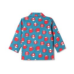 Babyhug 100% Cotton Woven Full Sleeves Co-Ords Shirt & Pyjama Night Suit with Coffee Mug Print - Green