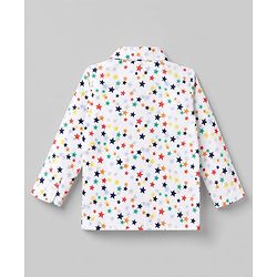 Babyhug 100% Cotton Woven Full Sleeves Co-Ords Shirt & Pyjama Night Suit with Star Print - White