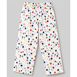 Babyhug 100% Cotton Woven Full Sleeves Co-Ords Shirt & Pyjama Night Suit with Star Print - White