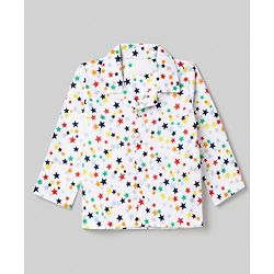 Babyhug 100% Cotton Woven Full Sleeves Co-Ords Shirt & Pyjama Night Suit with Star Print - White
