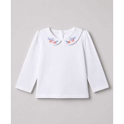 Babyhug Denim Woven Full Sleeves Frock with Inner Tee and Floral Embroidery - Blue