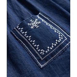 Babyhug Denim Woven Full Sleeves Frock with Inner Tee and Floral Embroidery - Blue