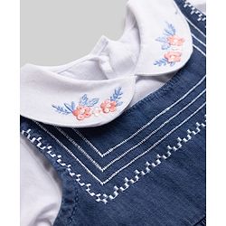 Babyhug Denim Woven Full Sleeves Frock with Inner Tee and Floral Embroidery - Blue
