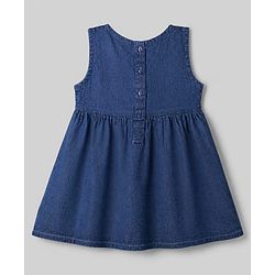Babyhug Denim Woven Full Sleeves Frock with Inner Tee and Floral Embroidery - Blue