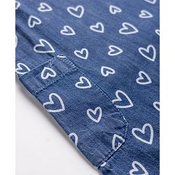 Babyhug Denim Woven Frock with Inner Tee with Half Sleeves and Hearts Print - Blue