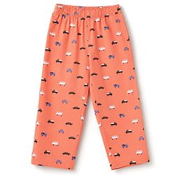 Babyhug Cotton Woven Full Sleeves Front Open Shirt & Pyjama Co-Ords Set With Vehicle Print - Orange