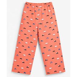 Babyhug Cotton Woven Full Sleeves Front Open Shirt & Pyjama Co-Ords Set With Vehicle Print - Orange
