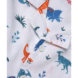Babyhug Cotton Woven Full Sleeves Front Open Shirt & Pyjama Co-Ords Set With Animal Print - White