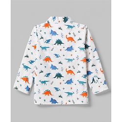 Babyhug Cotton Woven Full Sleeves Front Open Shirt & Pyjama Co-Ords Set With Animal Print - White