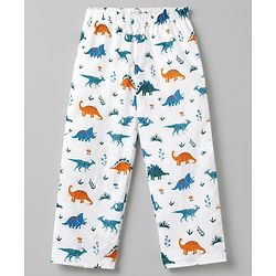 Babyhug Cotton Woven Full Sleeves Front Open Shirt & Pyjama Co-Ords Set With Animal Print - White