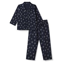 Babyhug Cotton Woven Full Sleeves Front Open Co-ord Shirt & Pajama Night Suit with Air Balloon Print - Navy Blue