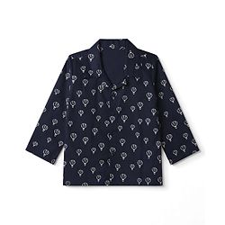 Babyhug Cotton Woven Full Sleeves Front Open Co-ord Shirt & Pajama Night Suit with Air Balloon Print - Navy Blue