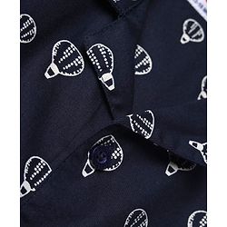 Babyhug Cotton Woven Full Sleeves Front Open Co-ord Shirt & Pajama Night Suit with Air Balloon Print - Navy Blue