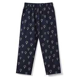 Babyhug Cotton Woven Full Sleeves Front Open Co-ord Shirt & Pajama Night Suit with Air Balloon Print - Navy Blue