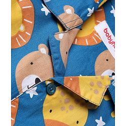 Babyhug Cotton Woven Full Sleeves Front Open Shirt & Pyjama Co-Ords Night Suit With Rainbow & Animal Print - Blue